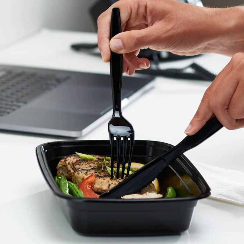Comfy Package [100 Pack] Basic Black Plastic Forks, Heavy Duty Disposable Utensils - Perfect for Parties, Events, and Catering - Image 5