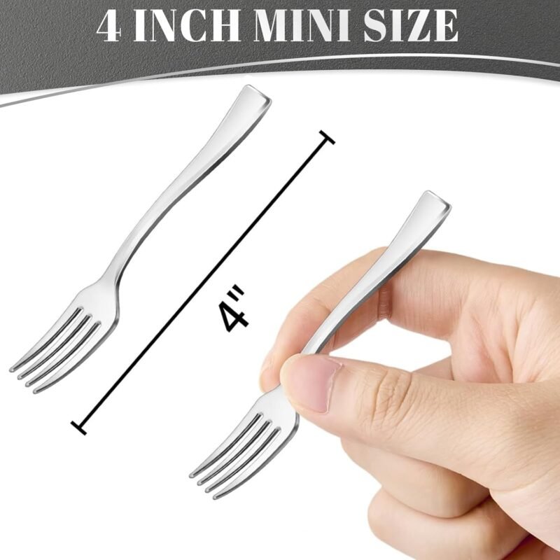 Mini Silver Forks 4 Inch (100-Count) Disposable Plastic Appetizer Fork for Cocktail Hors D'oeuvres, Dessert Cups, Charcuterie Board, Wedding Reception - Image 2