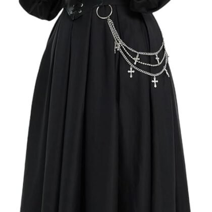 miccostumes Women's Costume Nun Cosplay Gothic Dress Retro Black Long Dress with Shawl and Necklace Waist Belt Halloween