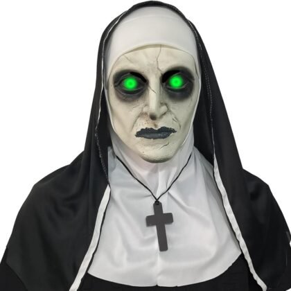 2024 Nun Scary Mask,Halloween Party Scary Full Head Costume Mask with cross necklace