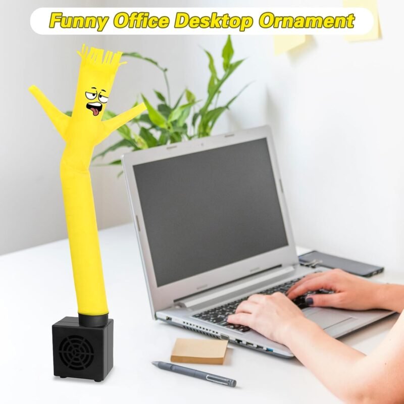 Mini Inflatable Tube Man Novelty Gag Gifts Wacky Waving Inflatable Tube Guy Desktop with Blower for Christmas White Elephant Gift (Yellow) - Image 5