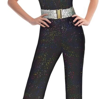 70s Disco Outfits For Women Sparkle Flare Jumpsuit Party Costume For Adult Women