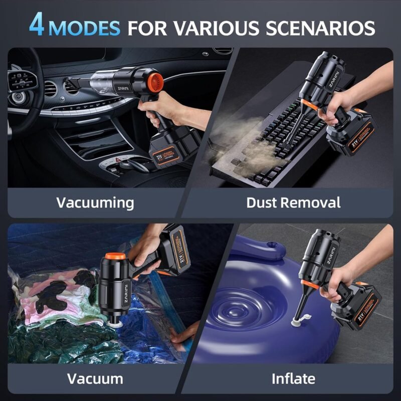 Car Vacuum Portable Cordless, 40,000Pa High Power Dust Buster, 6-in-1 Handheld Vacuum Cleaners for Home, Car, Pet Hair, Keyboard, Black - Image 4