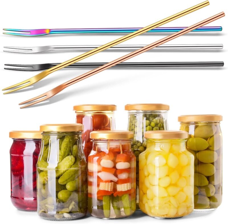 Yexiya 5 Pcs Pickle Fork, 8.66 Inches Long Handle Olive Fork 304 Stainless Steel Pickle Picker Grabber Tool for Jar Cocktail Dessert Fruit, 2 Prong(Multicolor) - Image 4