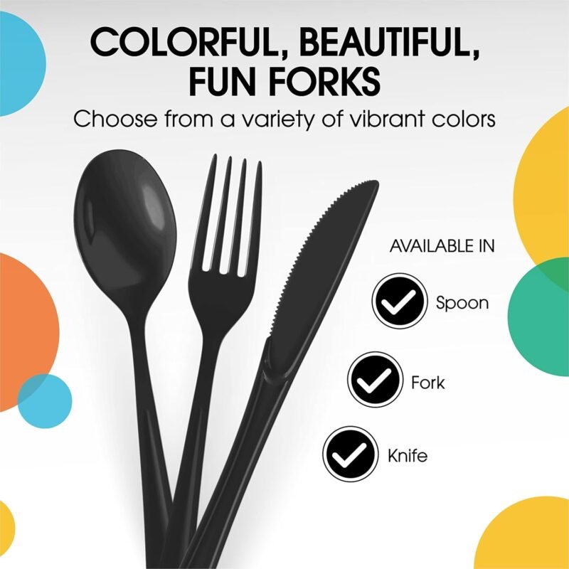 Black Plastic Forks 50 Pcs Black Forks Disposable Utensils Heavy Duty Plastic Cutlery Set Disposable Cutlery Sets Flatware Sets Silverware Set For Party Supplies & Party Tableware Exquisite - Image 8
