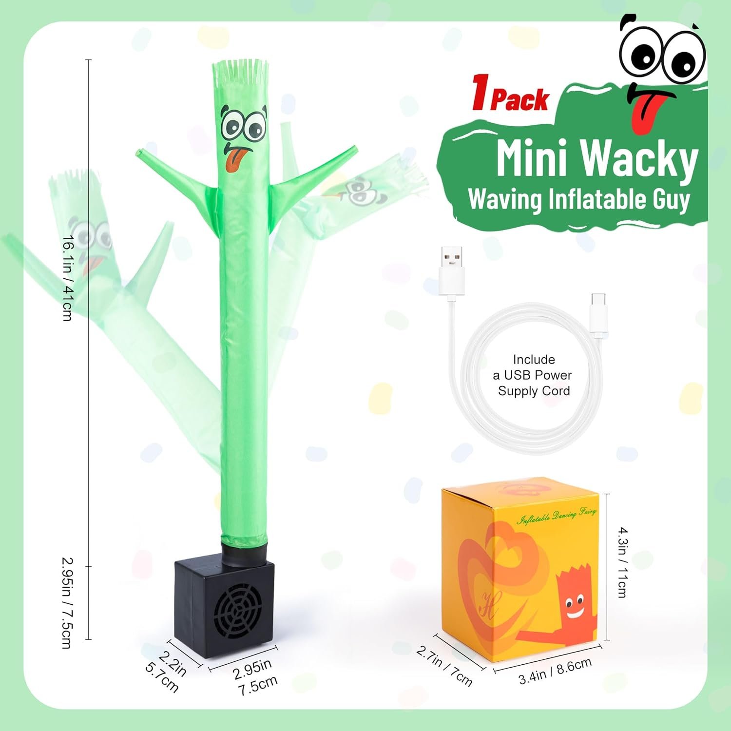 Mini Wacky Waving Inflatable Tube Guy Prank Office Humor Mini Inflatable Tube Man with Blower and USB Powered for Store Fronts Parties Home Decor Birthday Gift-Green - Image 7