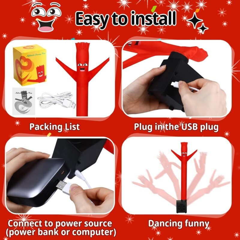 Poen Mini Wacky Waving Inflatable Tube Guy for Kids Gift with Blower Gag Inflatable Tube Man Birthday Desktop Decor Dancing Blow up Man for Office Party Decor(Funny) - Image 3