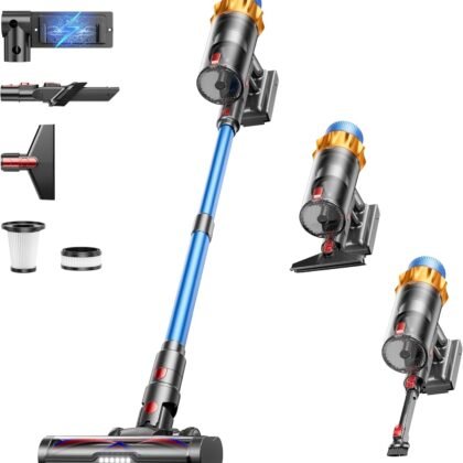 Cordless Vacuum Cleaner, 550W 45KPA 70mins Vacuum Cleaners for Home, Self-standing Stick Vacuum with Aromatherapy, Anti-Tangle Brush, Wall Mount Charging Vacuum for Hardwood Floor/Carpet/Pet Hair