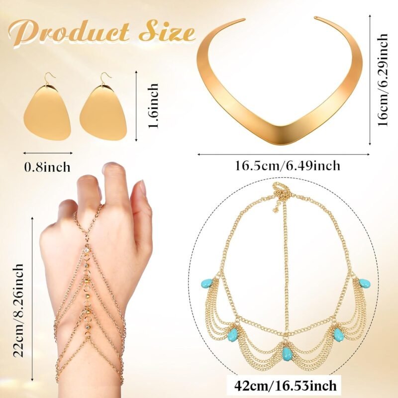 Princess Jasmine Costume Accessories Gold Choker Necklace Earring Tassel Bracelet Head Chain Halloween Arabian Princess Jasmine Jewelry Set for Women - Image 2
