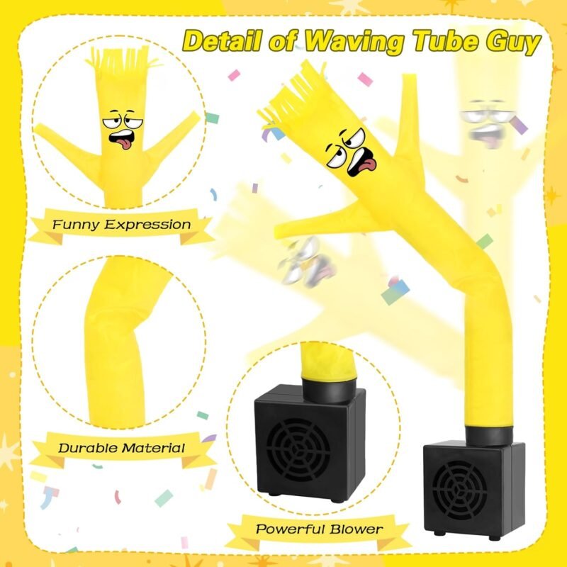 Mini Inflatable Tube Man Novelty Gag Gifts Wacky Waving Inflatable Tube Guy Desktop with Blower for Christmas White Elephant Gift (Yellow) - Image 3