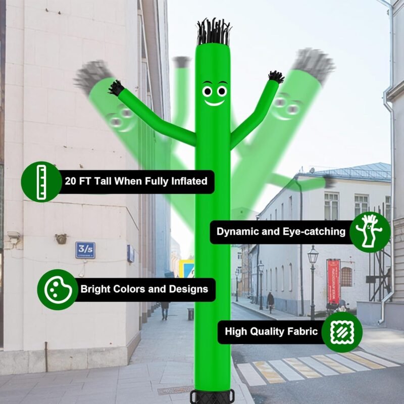 Sky Waving Inflatable Tube Man Only, 20 Feet Tall Wacky Waving Inflatable Tube Guy, Replacement Tube Man for Opening Activities, Green (No Blower) - Image 5