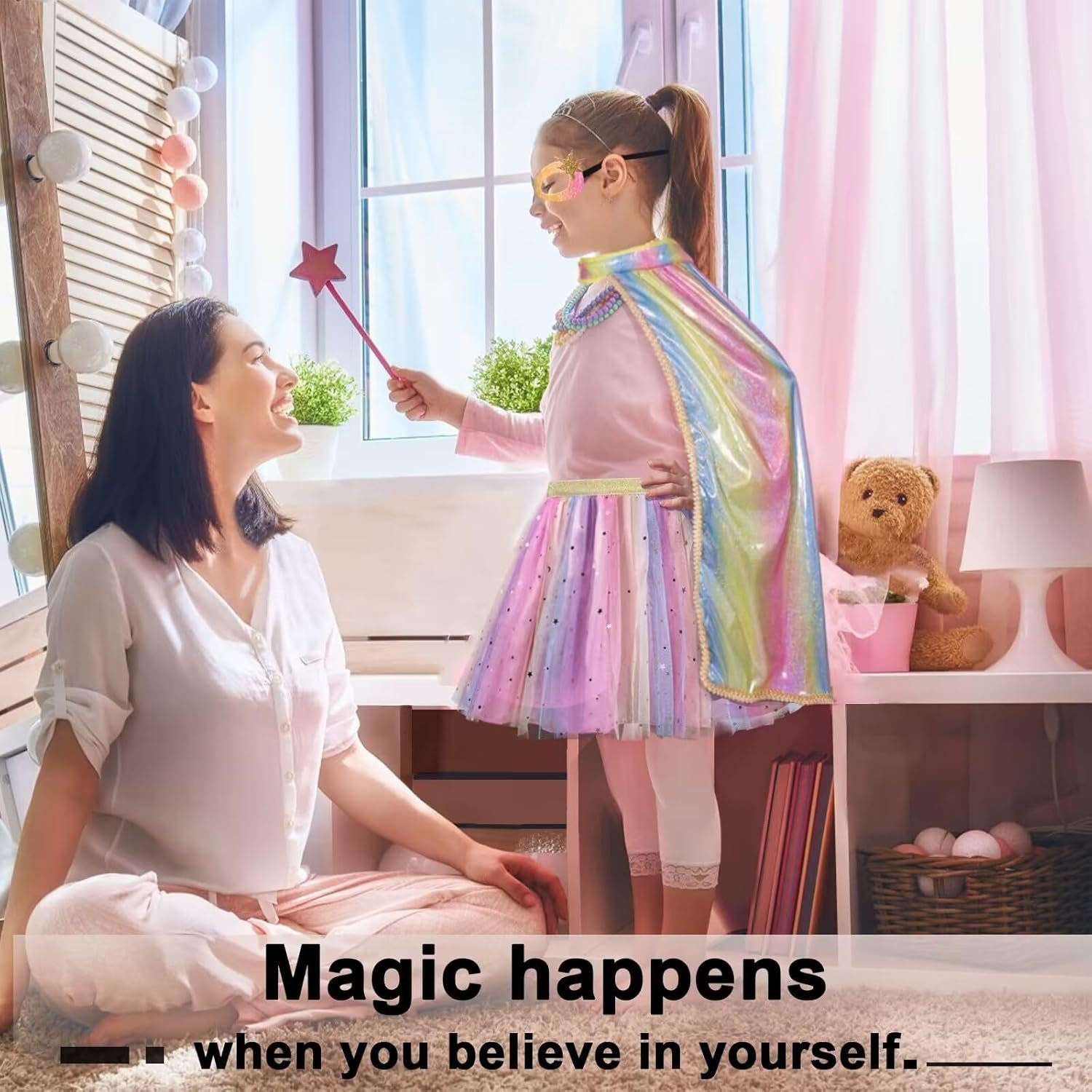 iROLEWIN Kids Superhero-Capes-Costumes for Girls Princess Dress-Up Fairy Cape Mask Tutu as Halloween Birthday Gifts Toys - Image 3