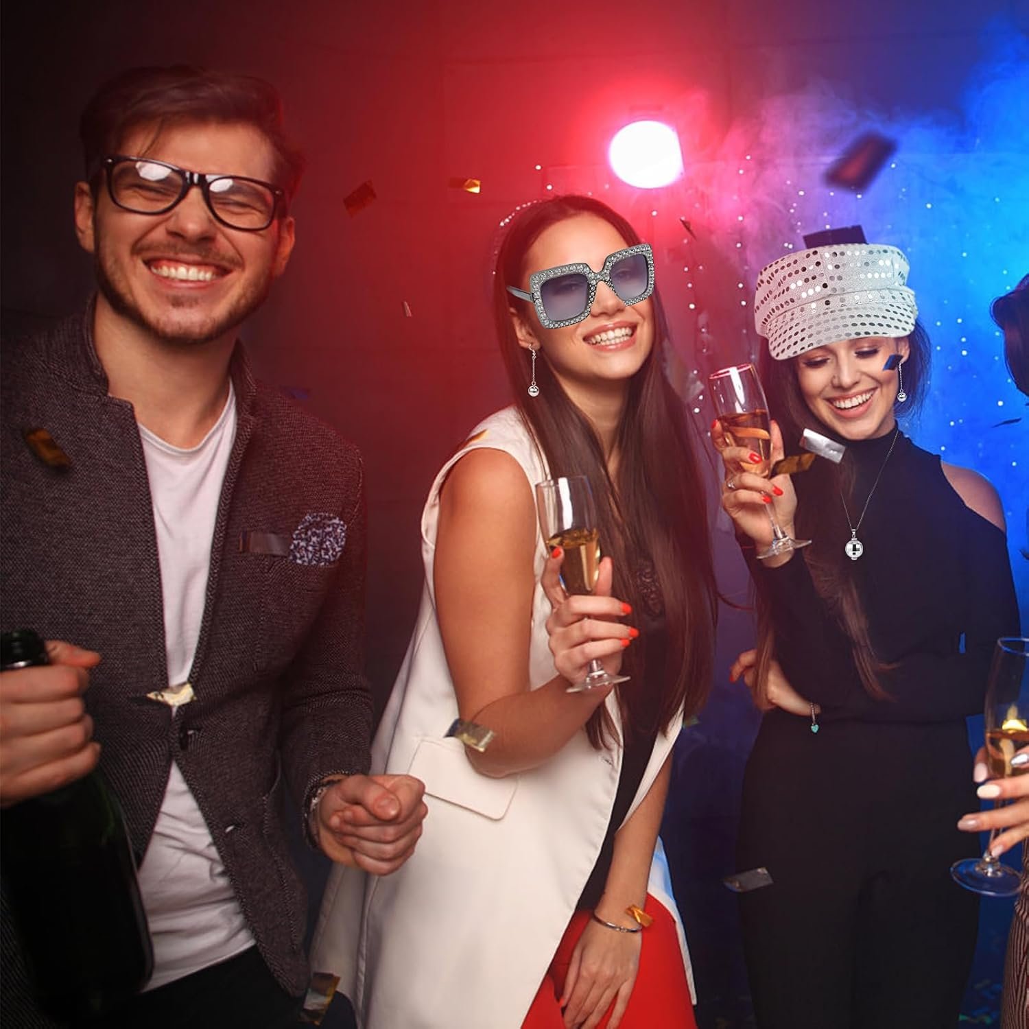 XEPST 4 PCS 70s Disco Costume Accessories Set with Sequin Hat Silver Earrings Sunglasses Necklace Disco Fancy Dress Kit for Women Retro 70 80 Theme Party Birthday Dance - Image 6