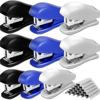 9PCS Mini Stapler with 4320 Standard Staples - Portable Small Stapler, 25 Sheet Capacity, Cute Compact Travel Size for Student Office School Home, 3 Colors