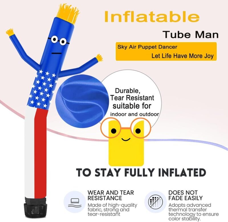 6FT Inflatable Tube Man with 1pc Blower & 2pc Dancer, Sky Air Waving Puppet Dancer, Blow up Wacky Wavy Inflatable Flappy Arm Guy for Party, Amusement Park,Outdoor Decoration Advertising (Flag&Green) - Image 4
