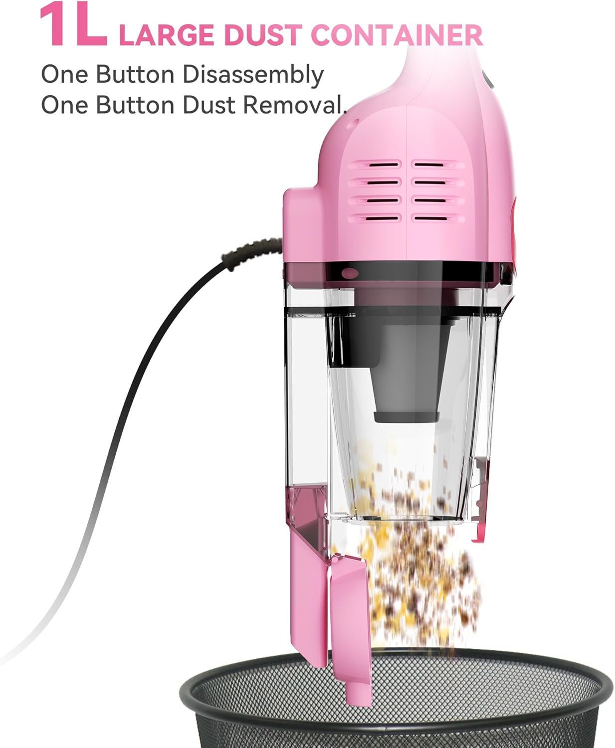 Vazone R6X Corded Stick Vacuum Cleaners for Home, 30000pa Powerful Suction Stick Vacuum with 16Ft Cord, 2 in 1 Lightweight Vacuum Cleaner for Hard Floor Pet Hair (Pink) - Image 7