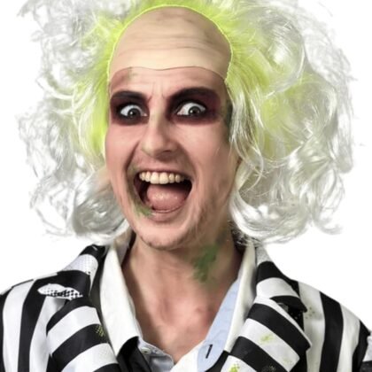 ALLAURA Premium Betelgeuse Green Wig with Bald Cap — Compatible with Beetlejuice Wig | Halloween Beetlejuice Hair Unisex
