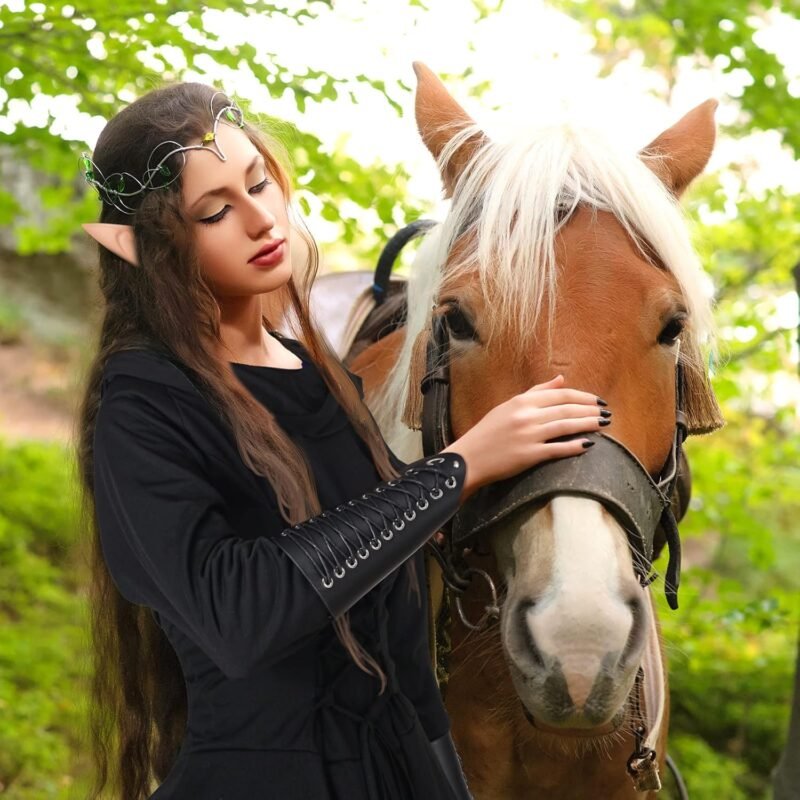 Jeyiour 5 Pcs Women Renaissance Fairy Costumes Set Medieval Hooded Robe Elf Ears Accessories for Halloween Cosplay - Image 6