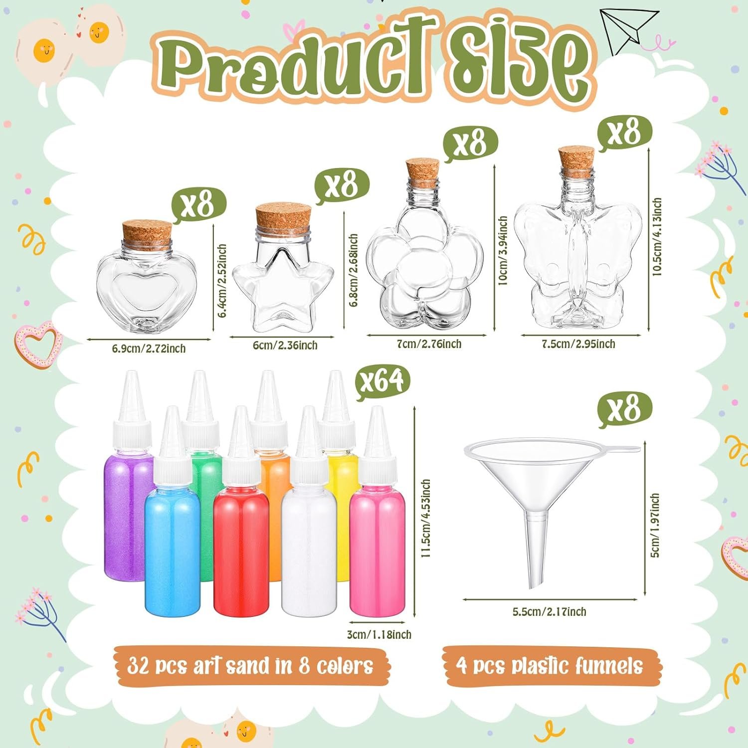 Bokon 96 Pcs Sand Art Kit for Kids Include Sand Art Bottle Colored Art Sand with Plastic Funnel Sand Art Activity Kit for Arts and Crafts Schools Birthday Wedding Party Favors Bulk - Image 2