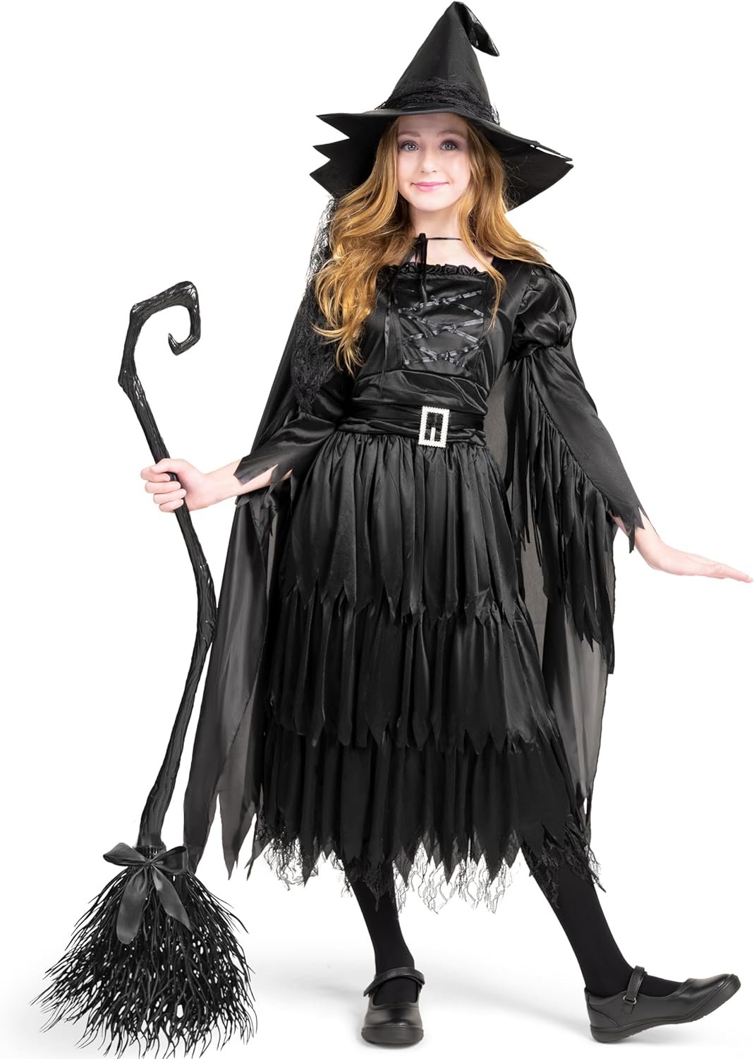 Spooktacular Creations Classic Kids Witch Costume, Toddler Gothic Sorceress Black Witch Dress with Broom and Hat for Girls Halloween Themed Parties, M - Image 3