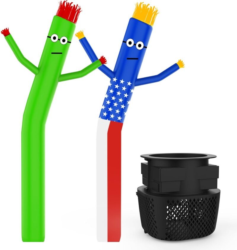 6FT Inflatable Tube Man with 1pc Blower & 2pc Dancer, Sky Air Waving Puppet Dancer, Blow up Wacky Wavy Inflatable Flappy Arm Guy for Party, Amusement Park,Outdoor Decoration Advertising (Flag&Green)