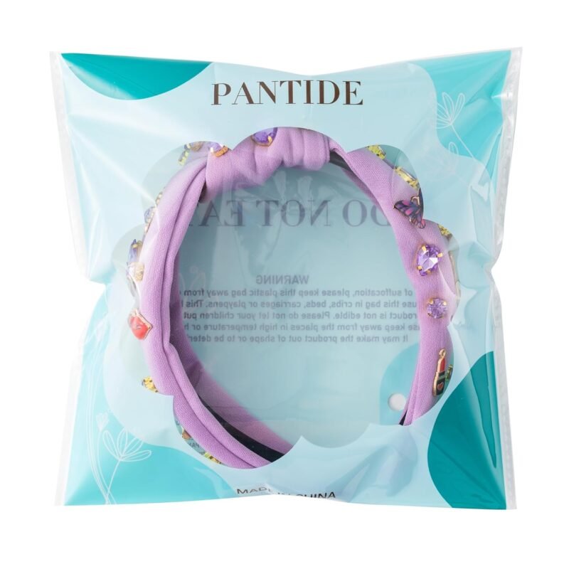 PANTIDE Music Jeweled Knotted Headband - Singer Fans Gift Guitar Red Lip Rhinestone Crystal Embellished Headband Wide Top Knot Fashion Hairband Birthday Back To School Gift for Women Girls (Purple) - Image 6