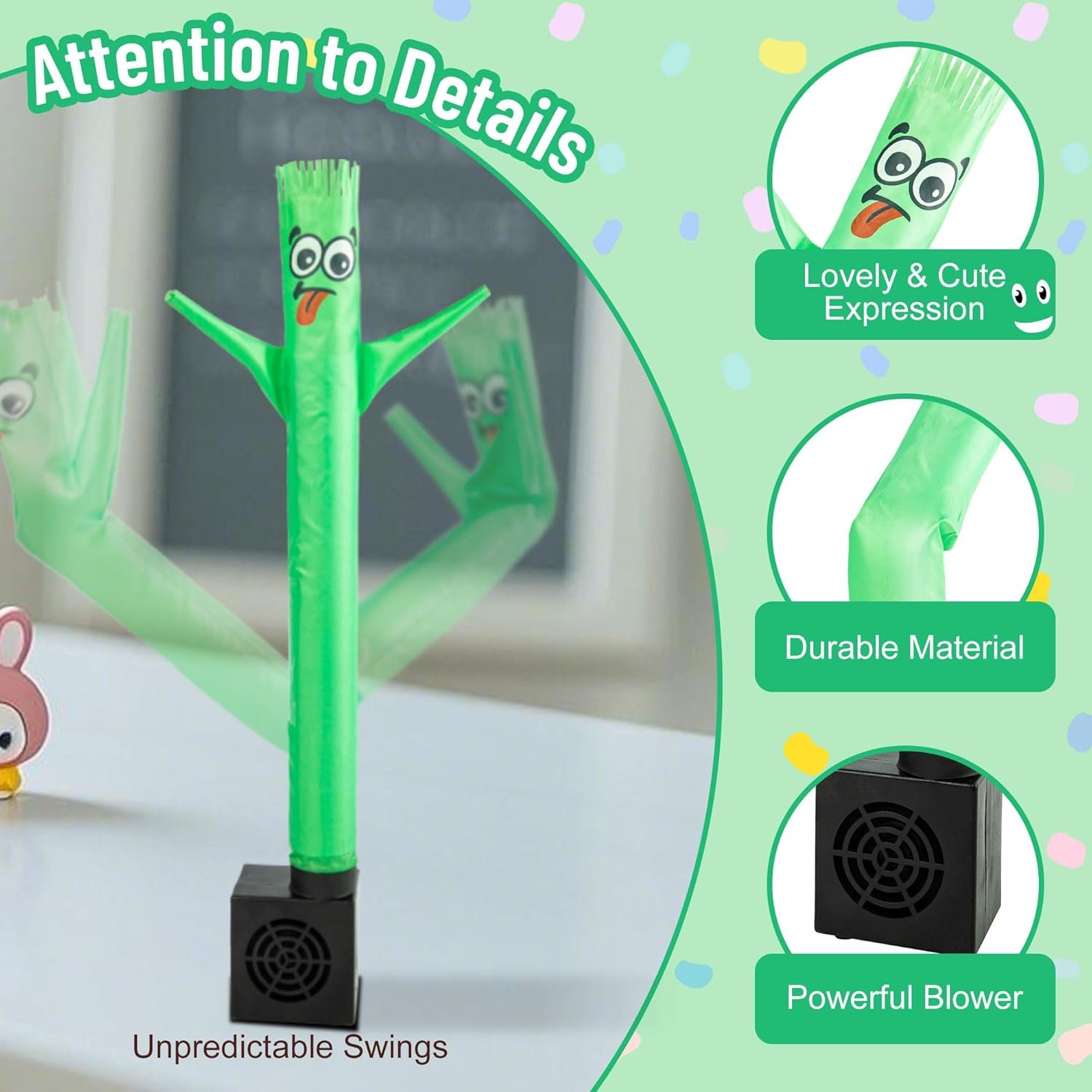 Mini Wacky Waving Inflatable Tube Guy Prank Office Humor Mini Inflatable Tube Man with Blower and USB Powered for Store Fronts Parties Home Decor Birthday Gift-Green - Image 3