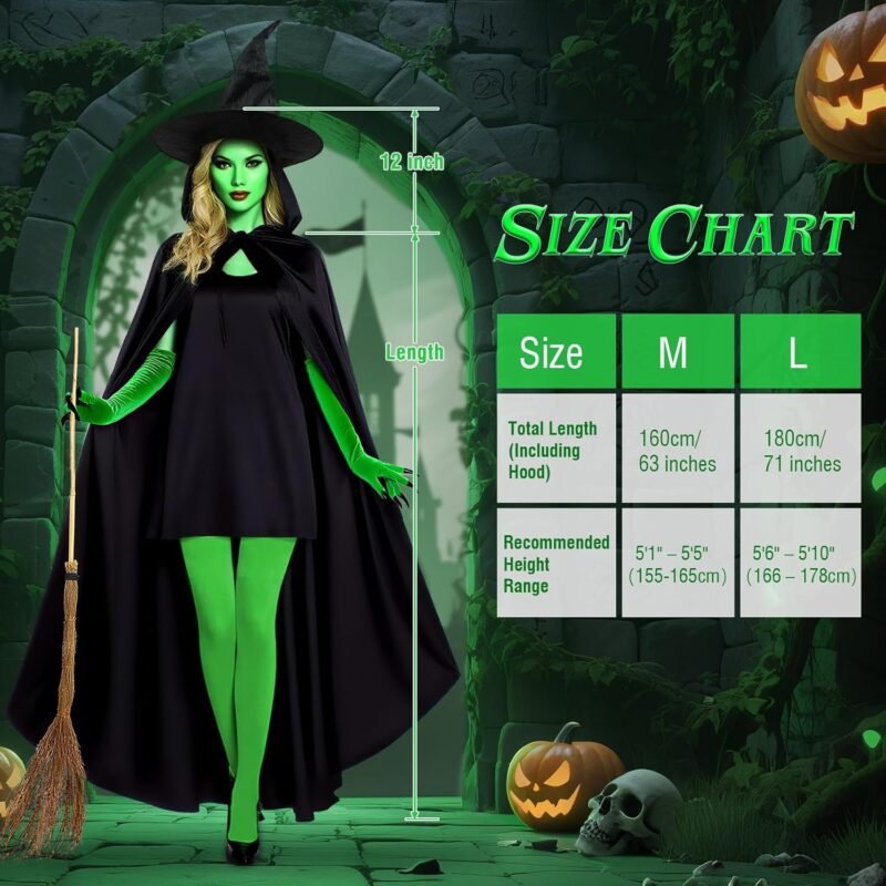 Witch Costume for Women Halloween Cosplay with Hooded Cape Witch Hat Gloves Socks Cosplay Props Party Outfits - Image 7