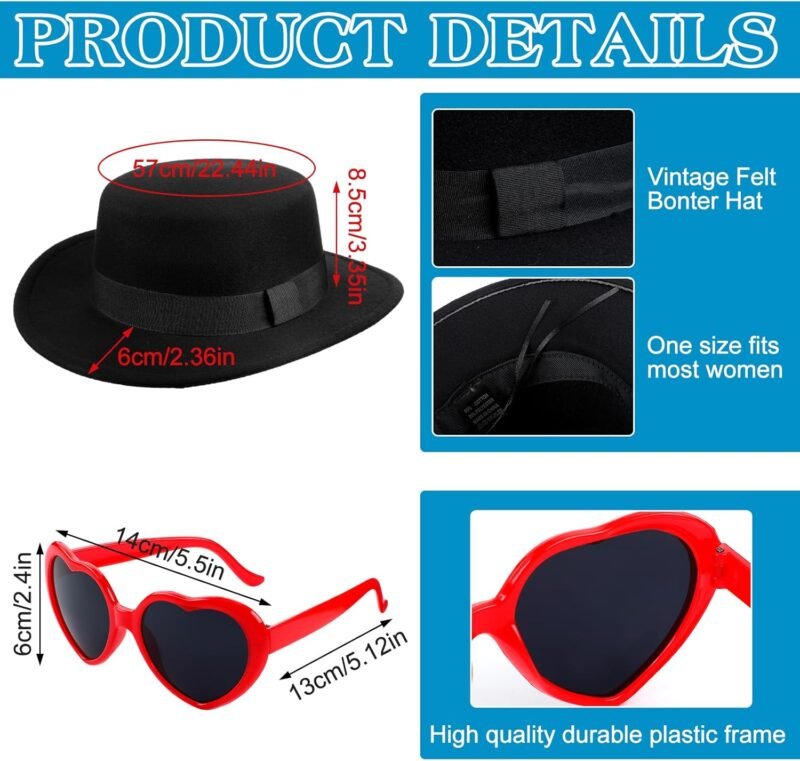 Riceshoot 3 Pcs Halloween Singer Costume Black Bowler Hat Heart Sunglasses Shorts for Costume Party Music Festival Concert - Image 2