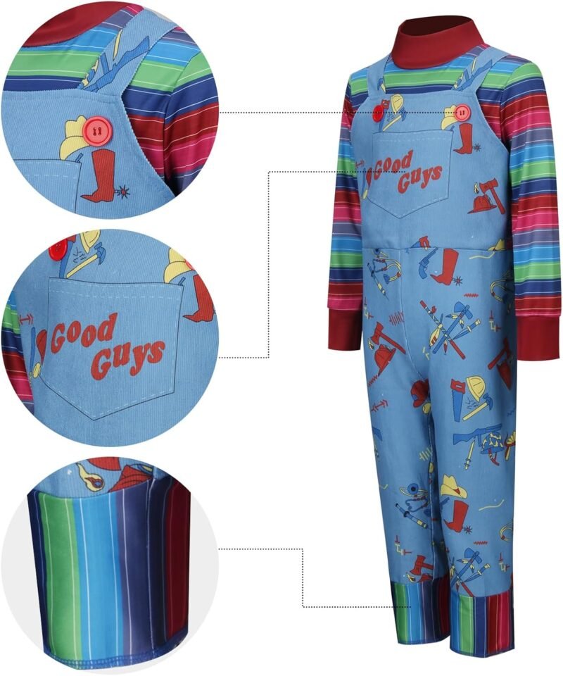 LINKOM Chucky Costume for Kids,Boys Girls Good Guys Jumpsuit Child's Play Overalls Outfits Halloween Cosplay Horror Costume - Image 2