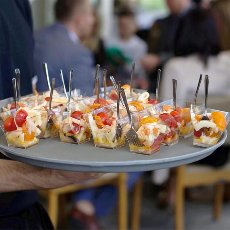 Mini Silver Forks 4 Inch (100-Count) Disposable Plastic Appetizer Fork for Cocktail Hors D'oeuvres, Dessert Cups, Charcuterie Board, Wedding Reception - Image 7
