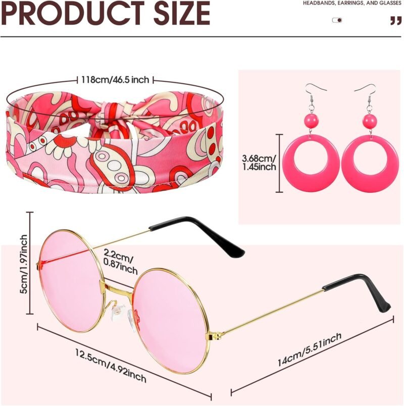 Janmercy 5 Pcs 70s 80s Hippie Costumes Accessories for Women 70's Disco Outfit for Halloween Party Cosplay - Image 3