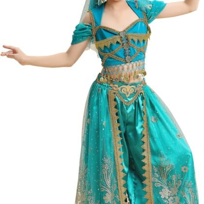 ORIDOOR Girls Princess Jasmine Makeup Girl Halloween Dress up Belly Dance Costume