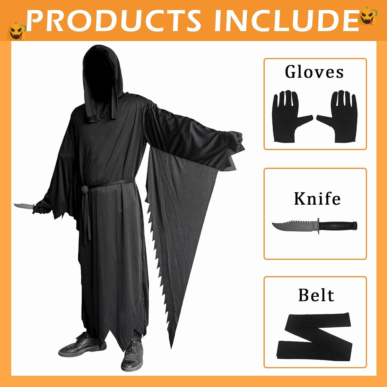 Unisex Halloween Costumes, Hooded Cloak, Cosplay Cloak Horror Robe Costume Halloween Tunic Hooded Robe - Image 3