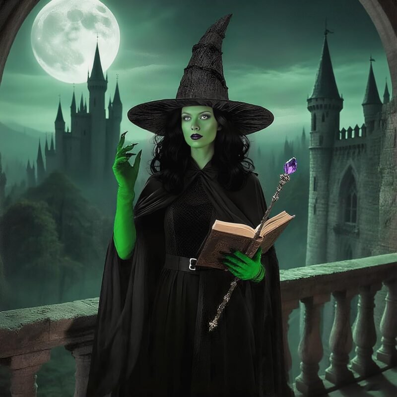 Witch Costume for Women Halloween Cosplay with Hooded Cape Witch Hat Gloves Socks Cosplay Props Party Outfits - Image 2