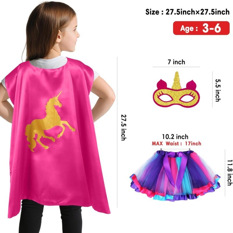 D.Q.Z Toddlers Super Hero Costumes for Girls Superhero-Capes Rainbow TuTu, Princess Dress Up Birthday Gifts for 3-6 - Image 6