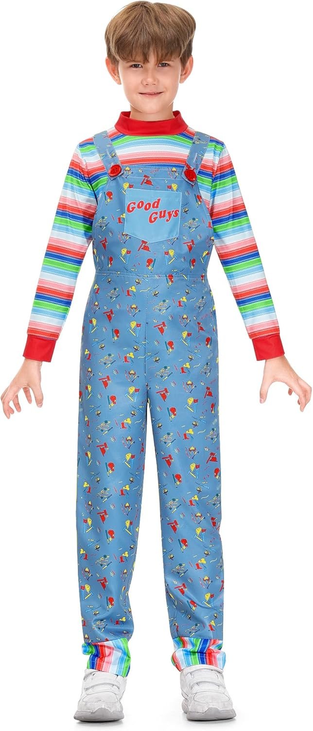 BesserBay Halloween Kid's Jumpsuit Cartoon Set with Striped Shirt Blue 2-14 Years