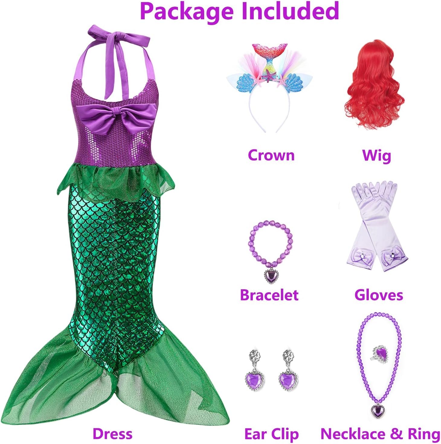 Oumbivil Mermaid Ariel Costume for Grils Kids Princess Dress Halloween Costumes Cosplay Birthday Party with Wig Accessories - Image 2