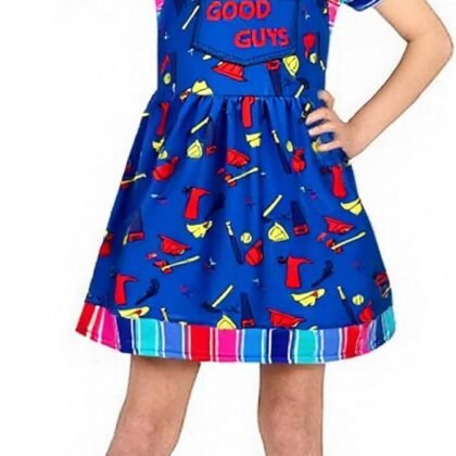 bakjuno Kids Halloween Classic Killer Doll Costume Girl Scary Cosplay Horror Movie Dress Up Knife and Skirt Set