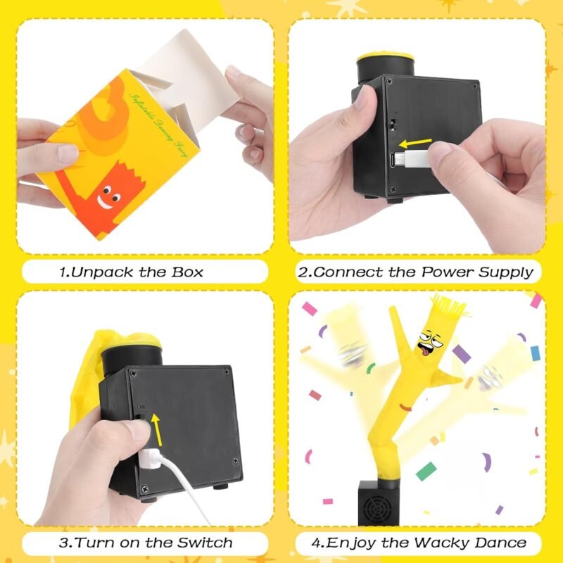 Mini Inflatable Tube Man Novelty Gag Gifts Wacky Waving Inflatable Tube Guy Desktop with Blower for Christmas White Elephant Gift (Yellow) - Image 4