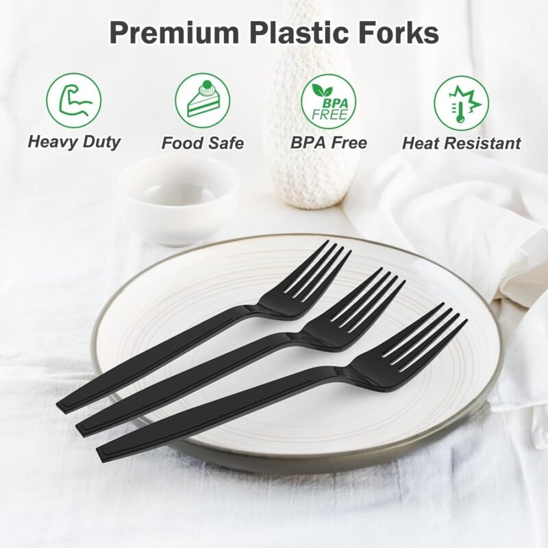 360 Count Extra Heavy Duty Black Plastic Forks Disposable, BPA-Free, Heat Resistant, Solid and Durable Disposable Forks Bulk, Premium Plastic Forks heavy duty for Party Supply - Image 4