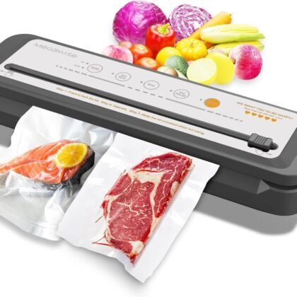 MEGAWISE Vacuum Sealer Machine, Portable Strong Suction Power Food Sealer, Bags and Cutter included with External Vacuum Function, Freshness Saver（Silver)