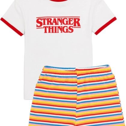 Stranger Things Kids T-Shirt & Shorts Daywear Set | Girls Max Character Striped Shorts White T-Shirt Outfit Netflix Series