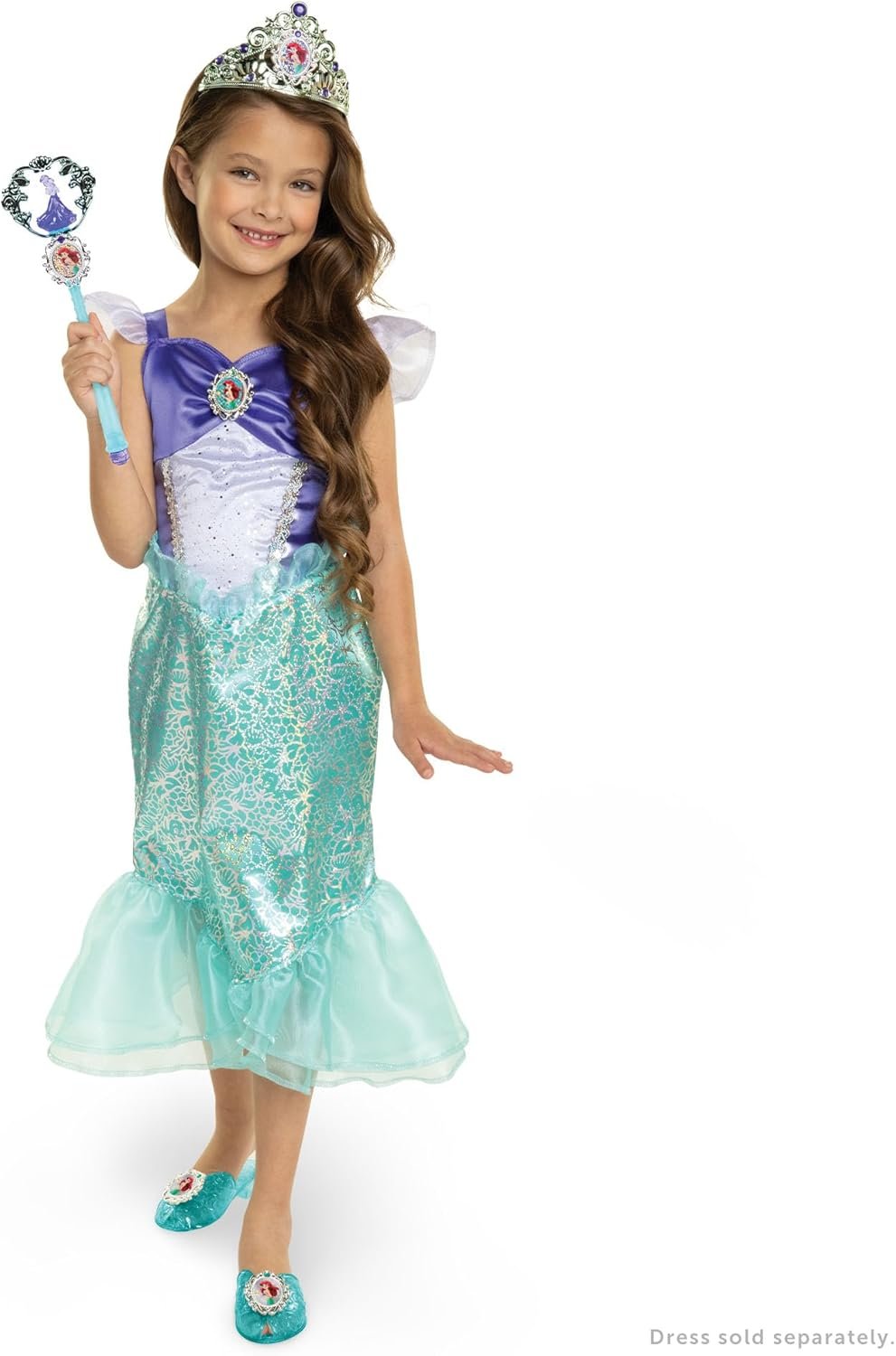 Disney Princess Dress Up Accessory Set Ariel Tiara, Shoes, Wand and Comb Set for Little Girls Role Play Time Costume Toys for 3-6 Years - Image 2