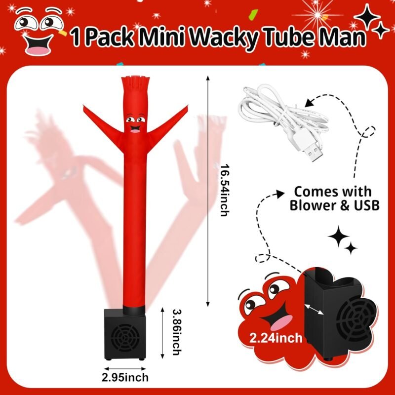 Poen Mini Wacky Waving Inflatable Tube Guy for Kids Gift with Blower Gag Inflatable Tube Man Birthday Desktop Decor Dancing Blow up Man for Office Party Decor(Funny) - Image 2
