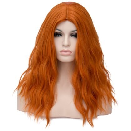 BUFASHION 20" Long Wavy Curly Orange Synthetic Wig for Women Girls Cosplay Wig Halloween Costume Wig with Wig Cap(Orange)