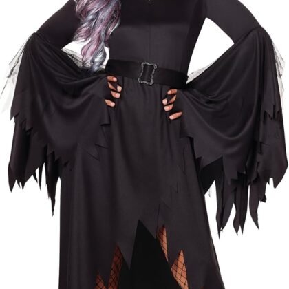 Spirit Halloween Adult Gothic Witch Costume | Adult Witch Costumes | Black High-Low Frayed Gown