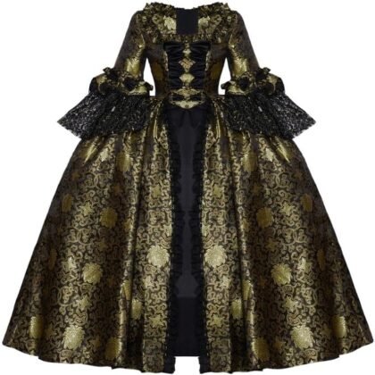 CosplayDiy Women's Queen Marie Antoinette Rococo Ball Gown Gothic Victorian Dress Costume Gold Black