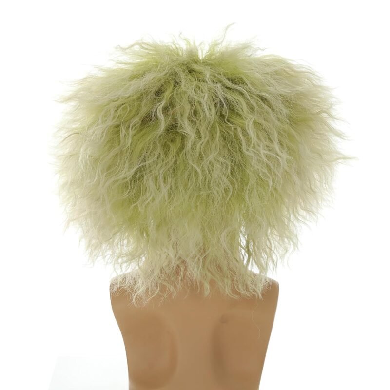 Men’s Short Light Green Curly Bald Synthetic Fiber Wig Unisex Halloween Cosplay Costume Wigs - Image 5