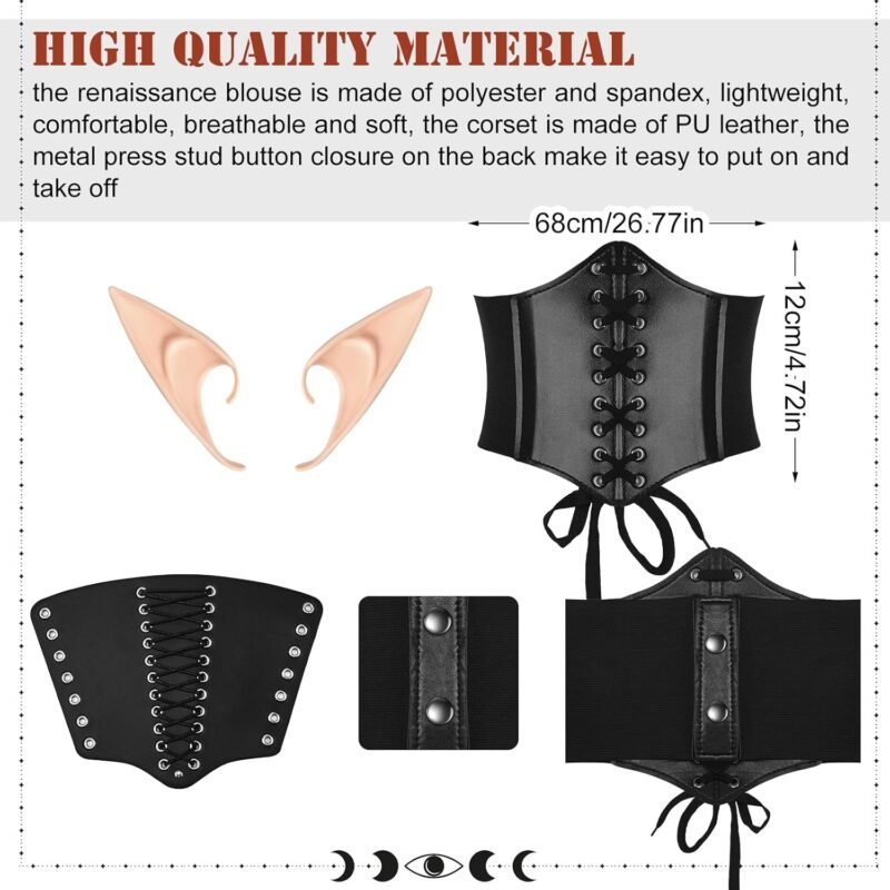 Jeyiour 5 Pcs Women Renaissance Fairy Costumes Set Medieval Hooded Robe Elf Ears Accessories for Halloween Cosplay - Image 3
